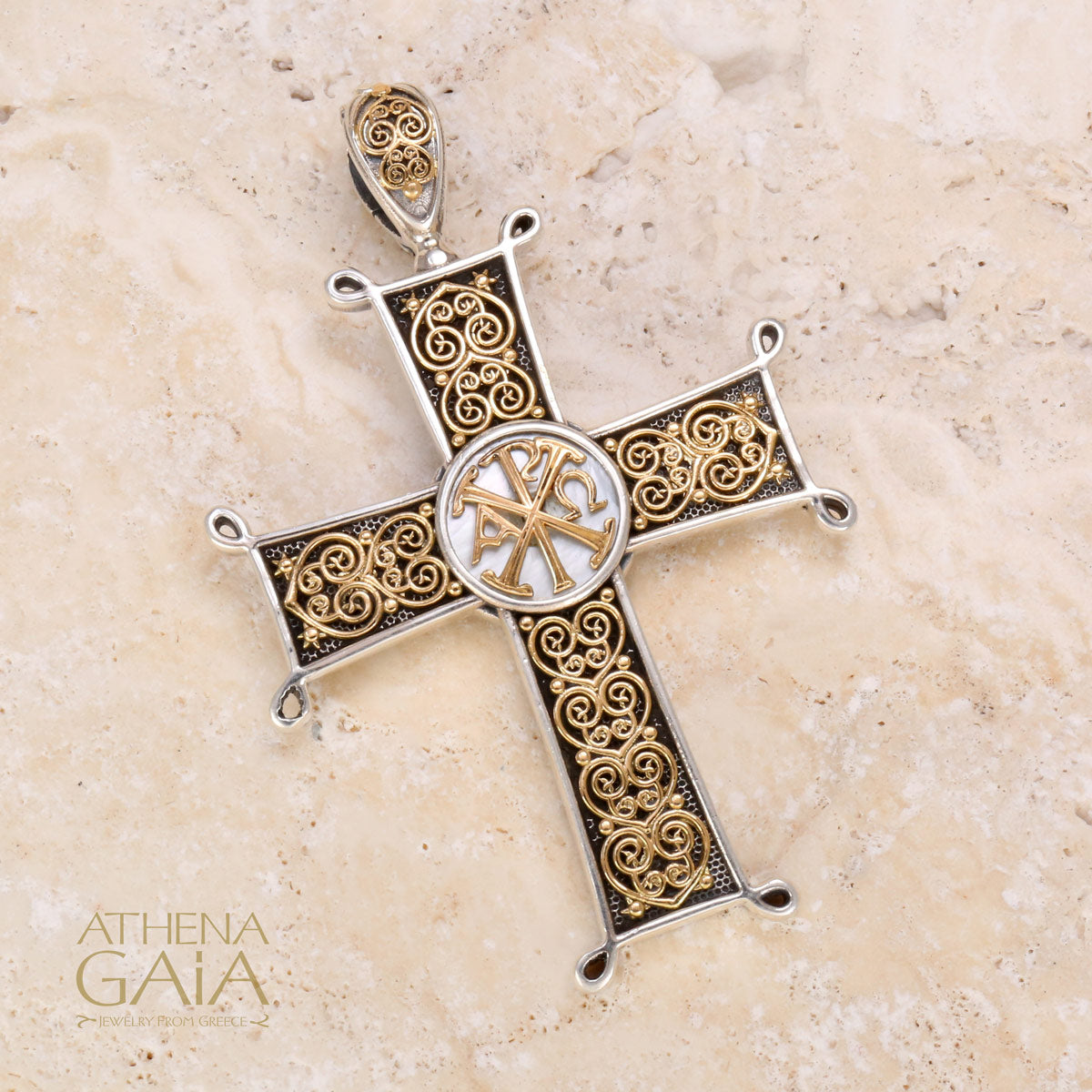Chi Rho Cross (Large) - 18k Gold & Sterling Silver - Latin Cross