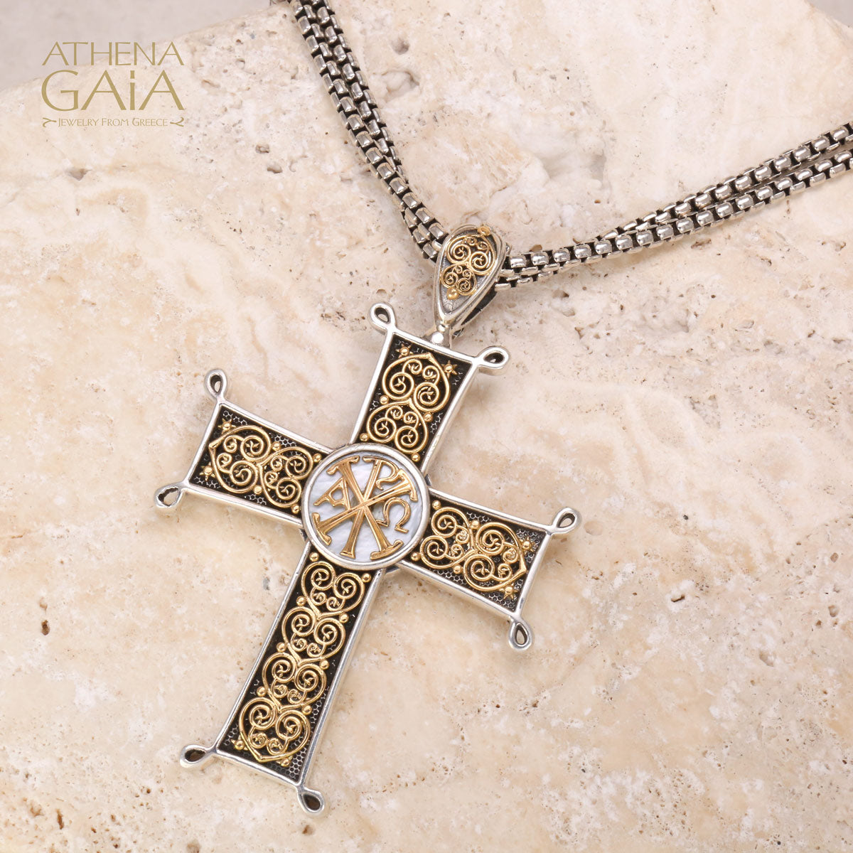 Chi Rho Cross (Large) - 18k Gold & Sterling Silver - Latin Cross