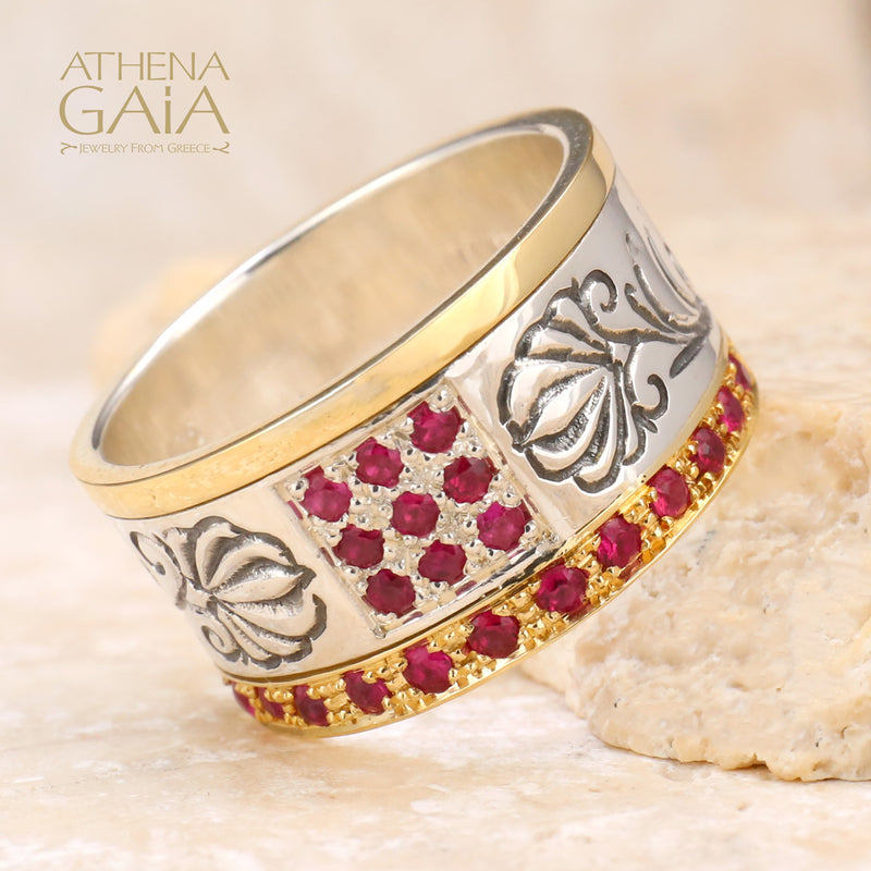 Stone Field Ring - 18k Gold & Sterling Silver Ring - Cigar Band Ring