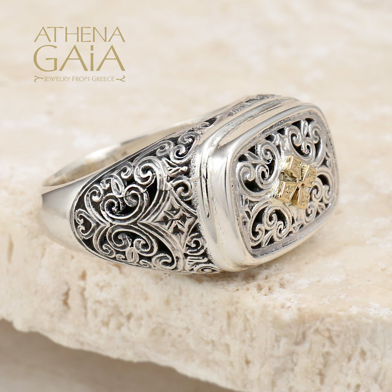 Maltese Cross Ring - 18k Gold & Sterling Silver Ring - Club Ring