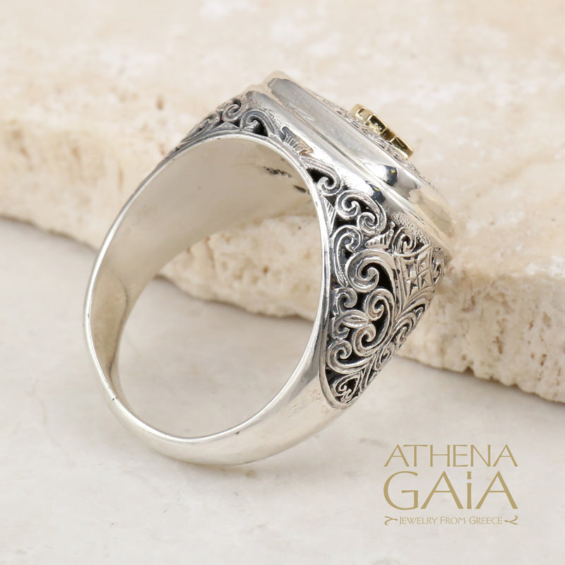 Maltese Cross Ring - 18k Gold & Sterling Silver Ring - Club Ring