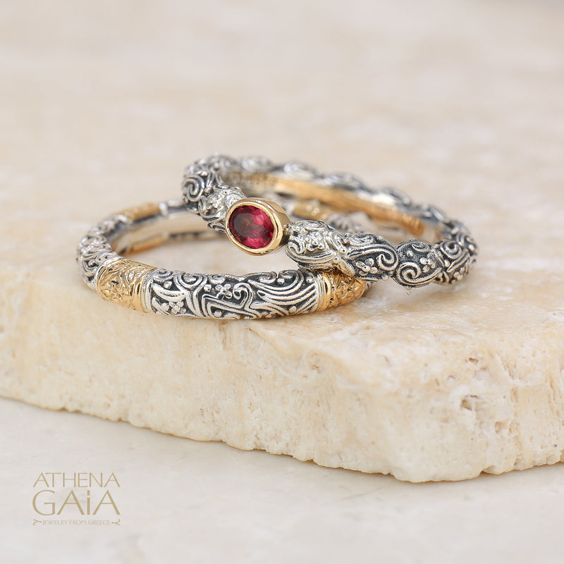 Meadow Breeze Single Oval Stone Ring - 18k Gold & Sterling Silver Ring - Stackable Ring