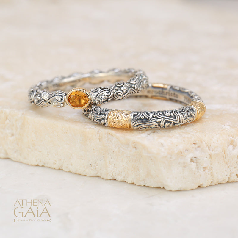 Meadow Breeze Single Oval Stone Ring - 18k Gold & Sterling Silver Ring - Stackable Ring
