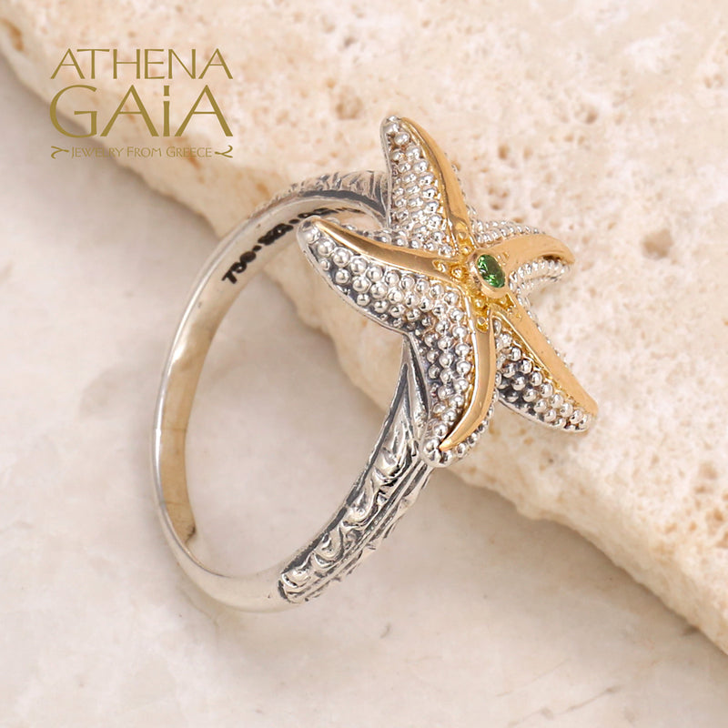 Thalassa Starfish Gemstone Ring (Small) - 18k Gold & Sterling Silver Ring - Cocktail Ring