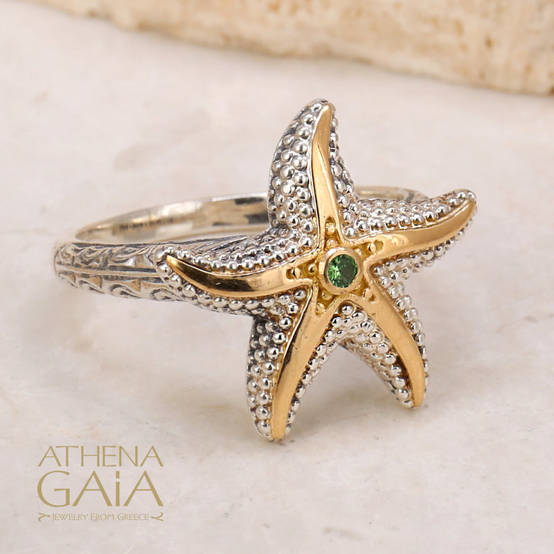 Thalassa Starfish Gemstone Ring (Small) - 18k Gold & Sterling Silver Ring - Cocktail Ring