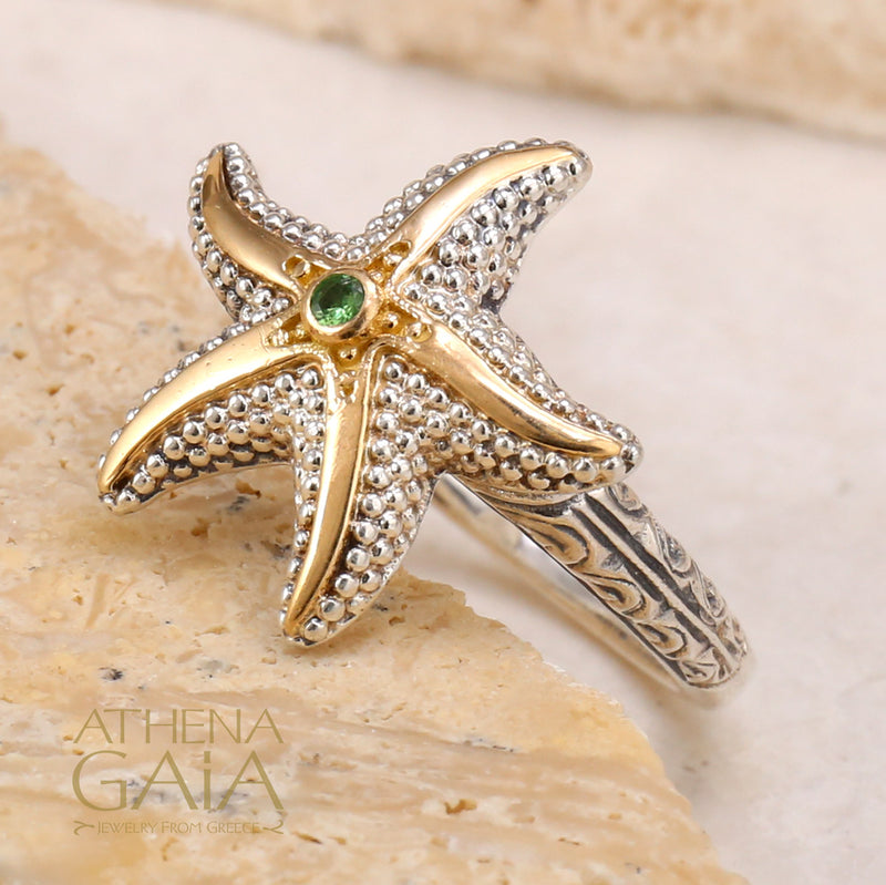Thalassa Starfish Gemstone Ring (Small) - 18k Gold & Sterling Silver Ring - Cocktail Ring