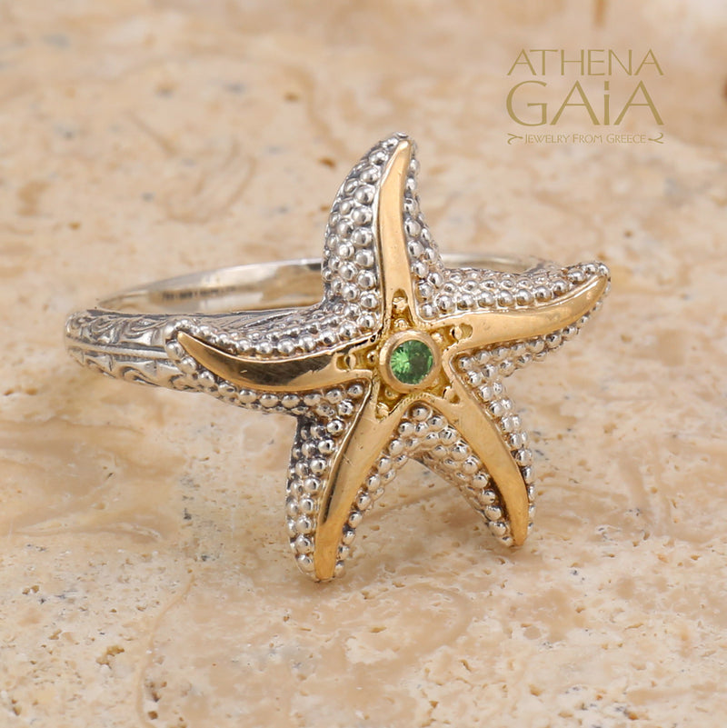 Thalassa Starfish Gemstone Ring (Small) - 18k Gold & Sterling Silver Ring - Cocktail Ring