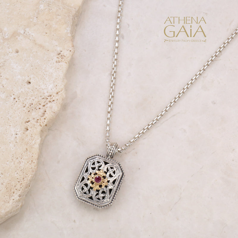 Garden Shadows Polygon Pendant - 18k Gold & Sterling Silver Pendant