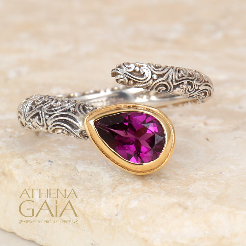 Meadow Breeze Teardrop Wrap Ring - 18k Gold & Sterling Silver Ring - Stackable Ring