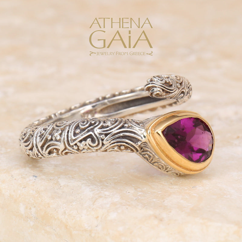 Meadow Breeze Teardrop Wrap Ring - 18k Gold & Sterling Silver Ring - Stackable Ring