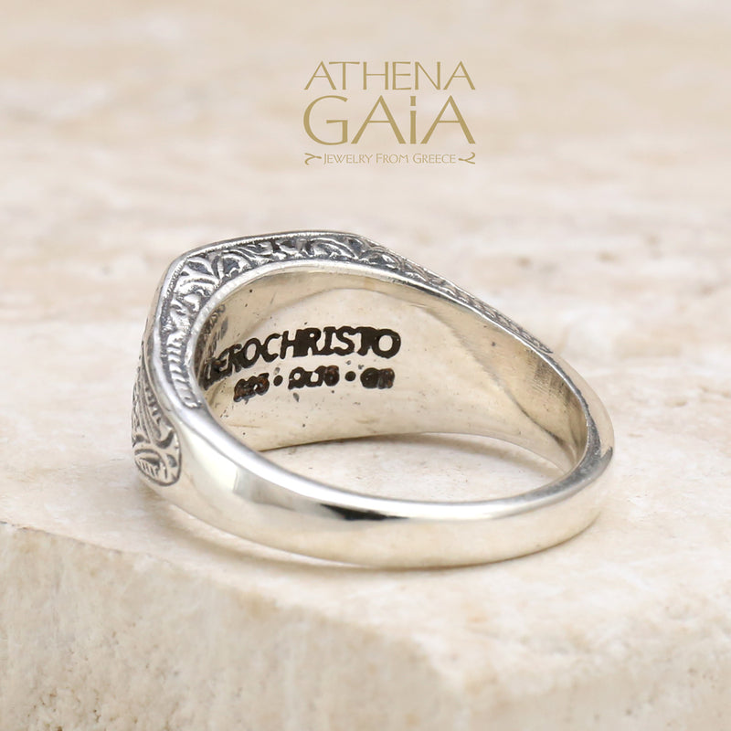 Etched Ring - Sterling Silver Ring - Signet Ring