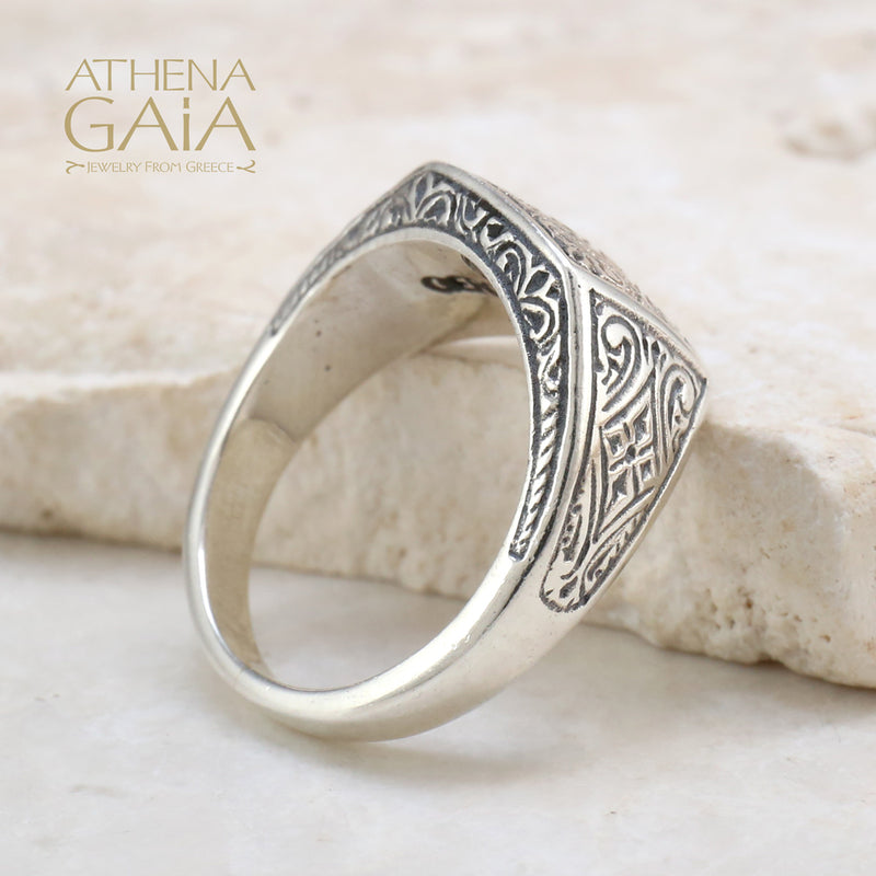 Etched Ring - Sterling Silver Ring - Signet Ring