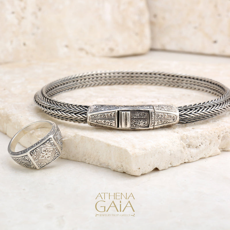 Etched Ring - Sterling Silver Ring - Signet Ring