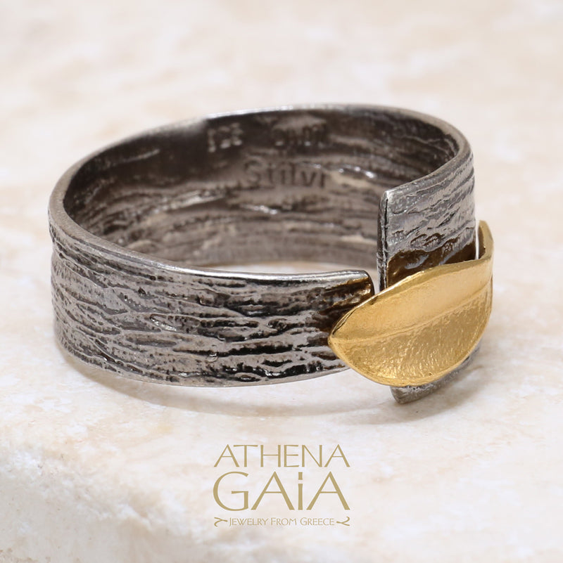 Champion Single Leaf Band Ring - 14k Gold & Sterling Silver
