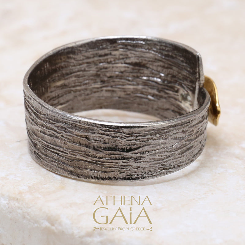 Champion Single Leaf Band Ring - 14k Gold & Sterling Silver