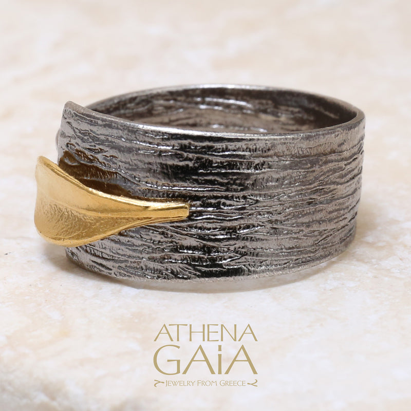 Champion Single Leaf Band Ring - 14k Gold & Sterling Silver