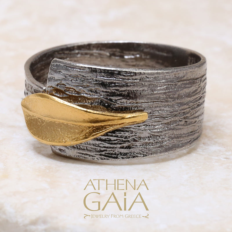 Champion Single Leaf Band Ring - 14k Gold & Sterling Silver