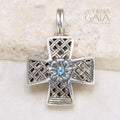 Woven Open Greek Cross with Topaz