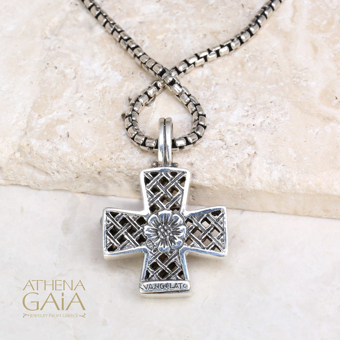 Woven Open Greek Cross with Topaz