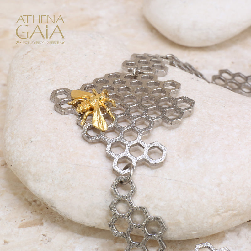 Basilissa Organic Honeycomb Bee Bracelet - Gold Plated Sterling Silver Bracelet