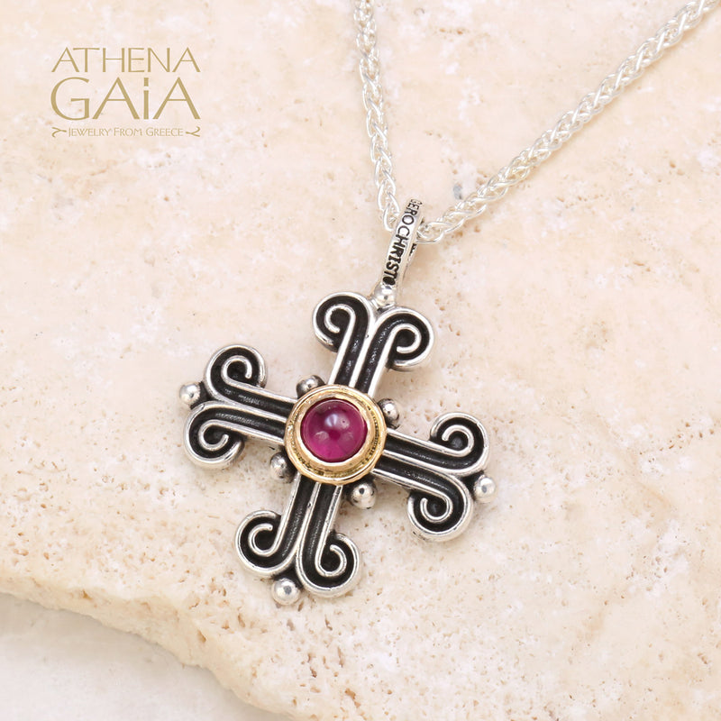 Monastiraki Cross - 18k Gold and Sterling Silver - Byzantine Cross Necklace