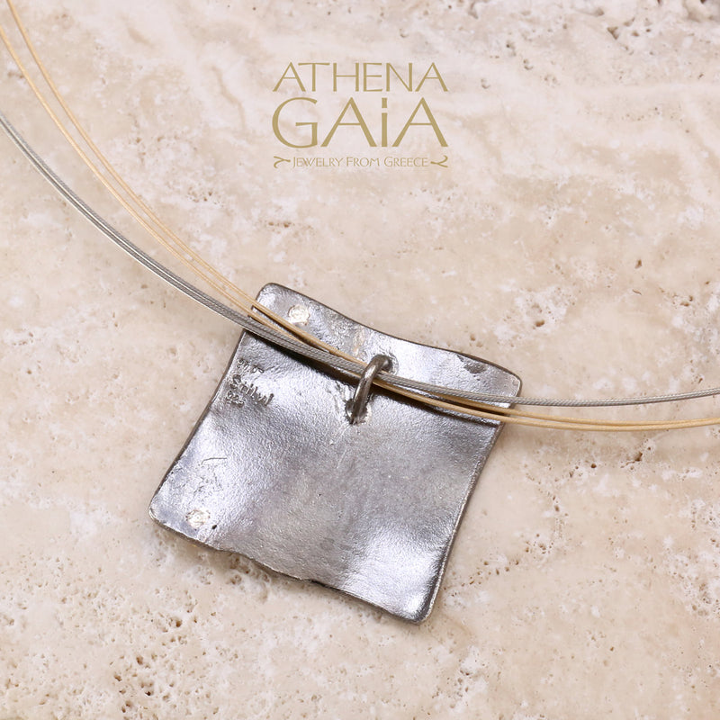 Dual Leaf Square Necklace - 14k Gold & Sterling Silver Necklace