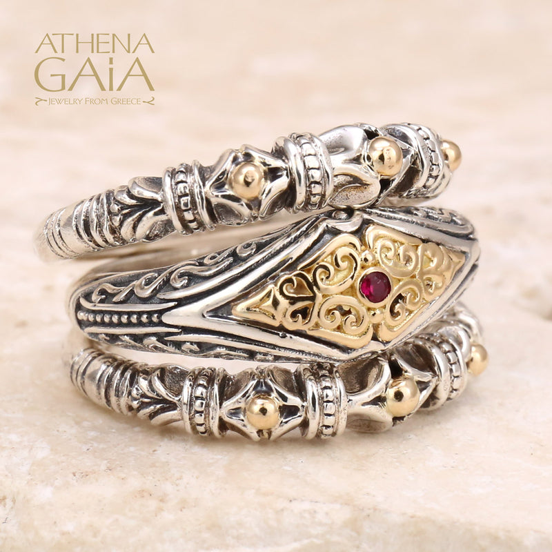 Notus Band Ring - 18k Gold & Sterling Silver Ring - Stackable Ring