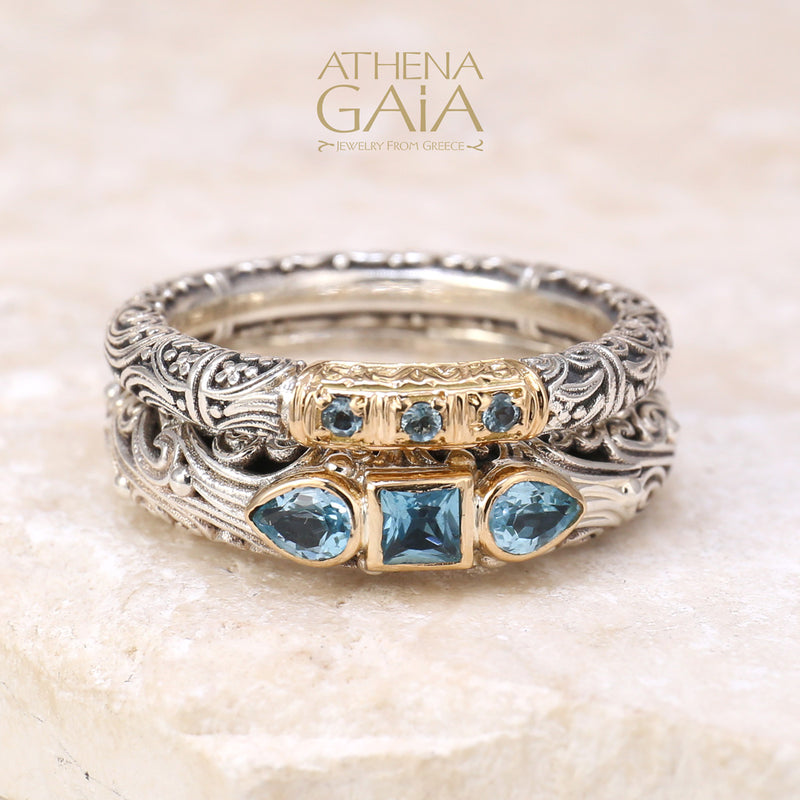 Meadow Breeze Pave Accent Ring - 18k Gold & Sterling Silver Ring - Stackable Ring