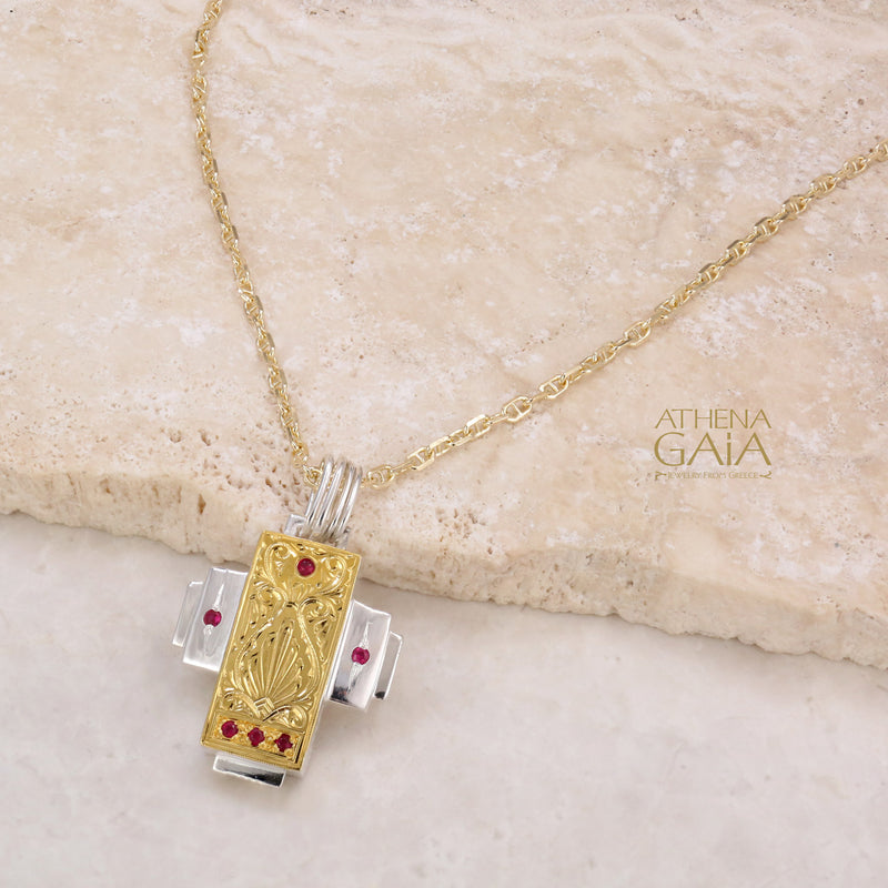 The Anthemion Cross - 18k Gold and Sterling Silver - Modern Latin Cross