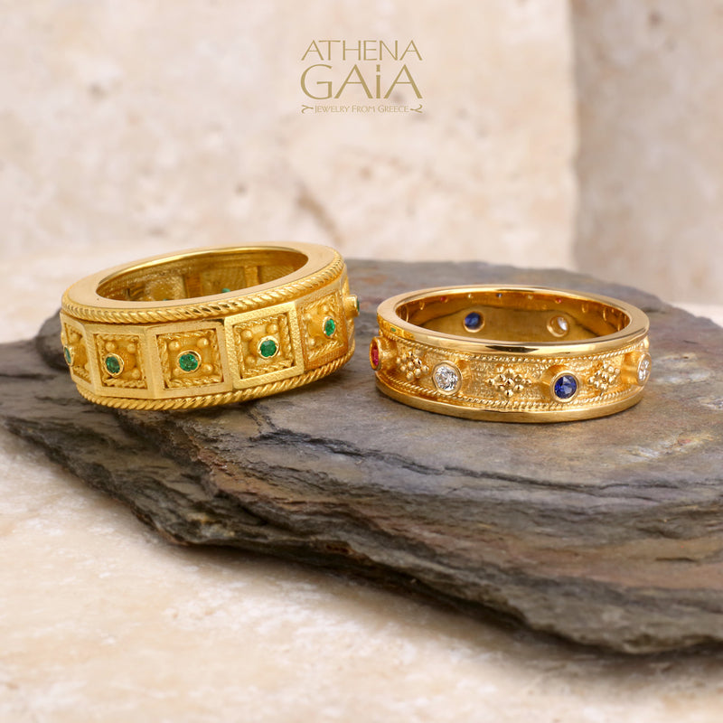 Rope Border Block Ring - 18k Gold Ring - Stackable Ring