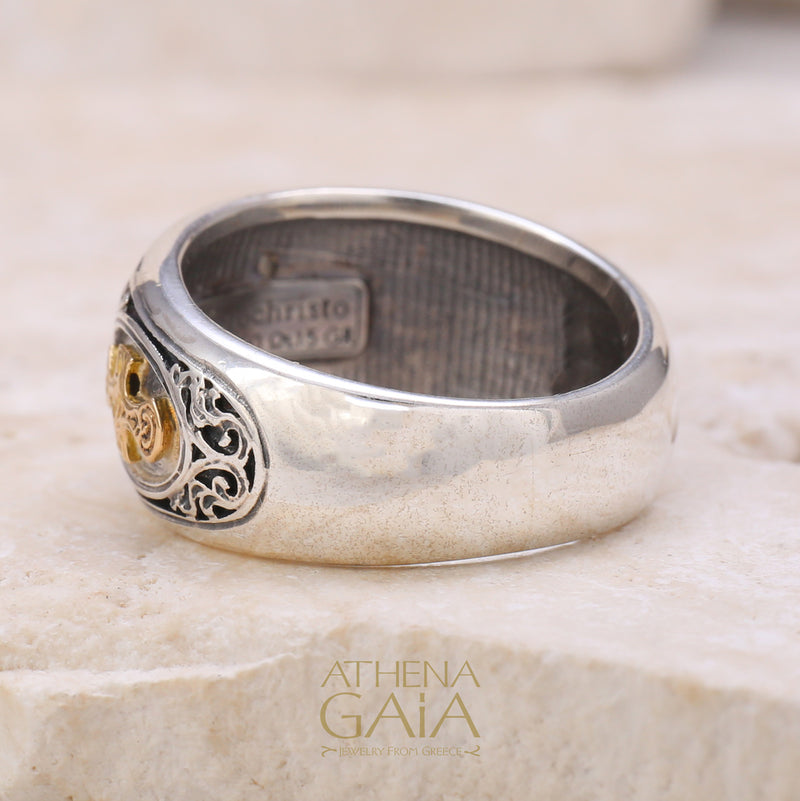 Maltese Cross Band Ring - 18k gold & Sterling Silver Ring - Signet Ring
