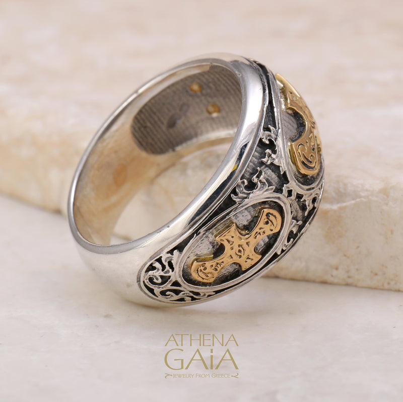 Maltese Cross Band Ring - 18k gold & Sterling Silver Ring - Signet Ring
