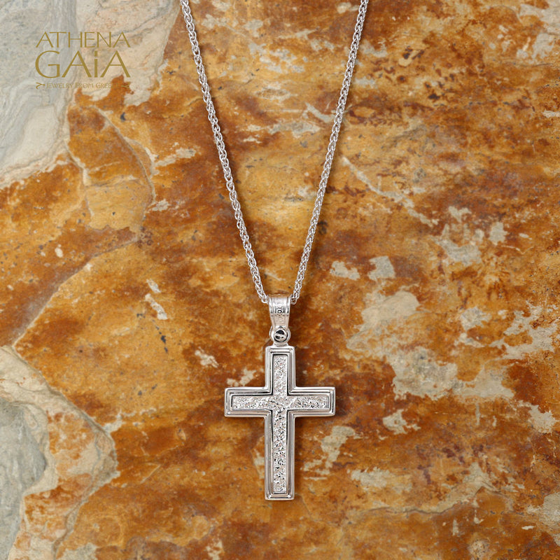 Rock Face Cross - 14k White Gold - Baptismal Cross (In-Stock)