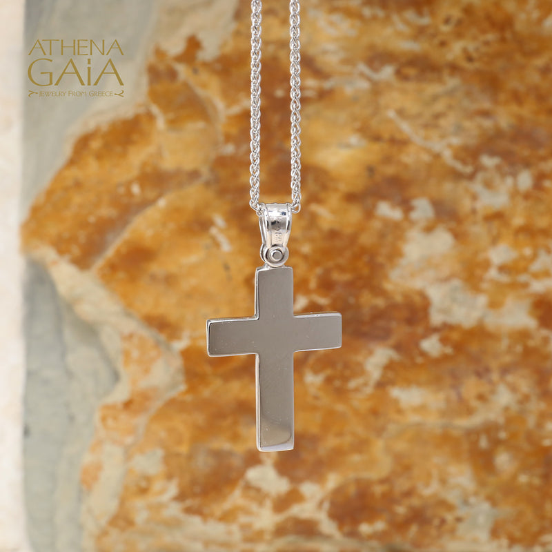 Rock Face Cross - 14k White Gold - Baptismal Cross (In-Stock)