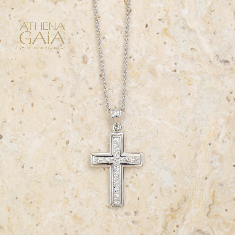 Rock Face Cross - 14k White Gold - Baptismal Cross (In-Stock)