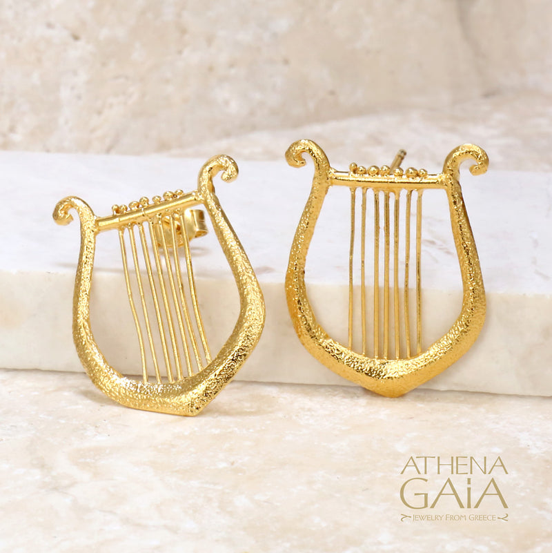 Lyre Post Earrings (Large) - Gold Plated Sterling Silver Earrings