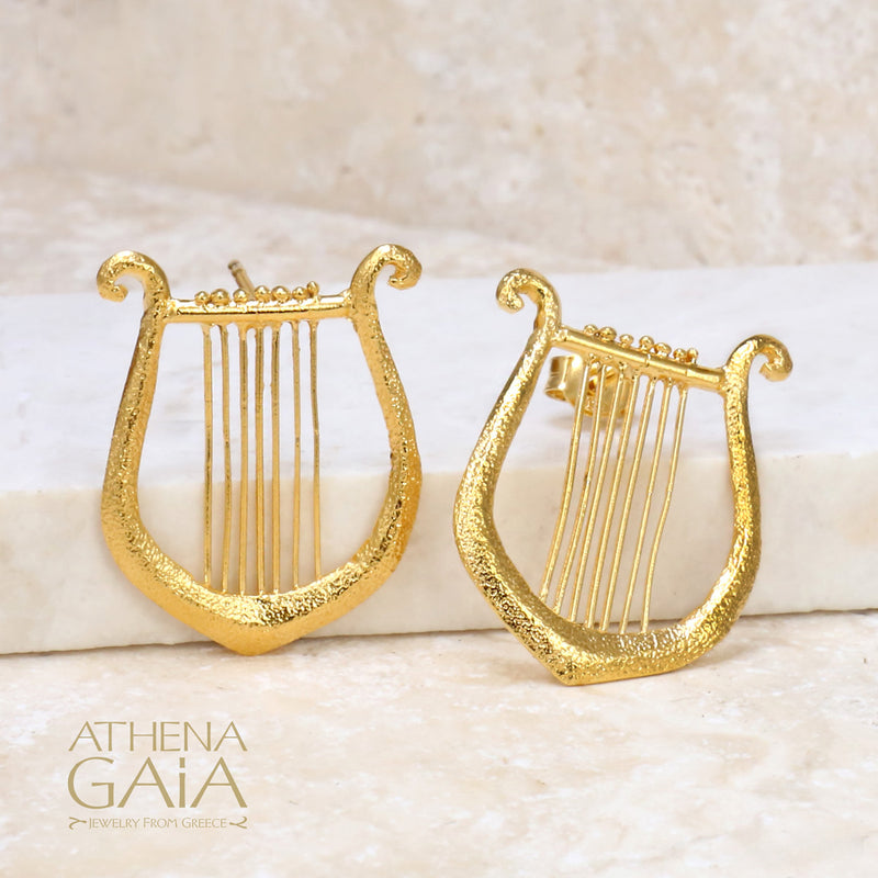 Lyre Post Earrings (Small) - Gold Plated Sterling Silver Earrings
