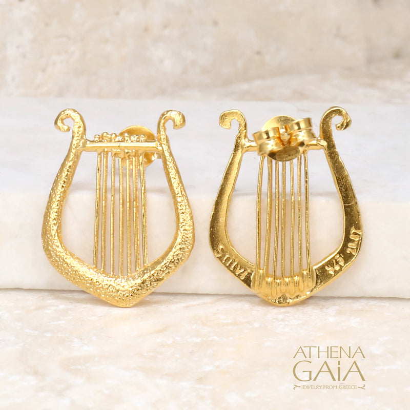 Lyre Post Earrings (Small) - Gold Plated Sterling Silver Earrings