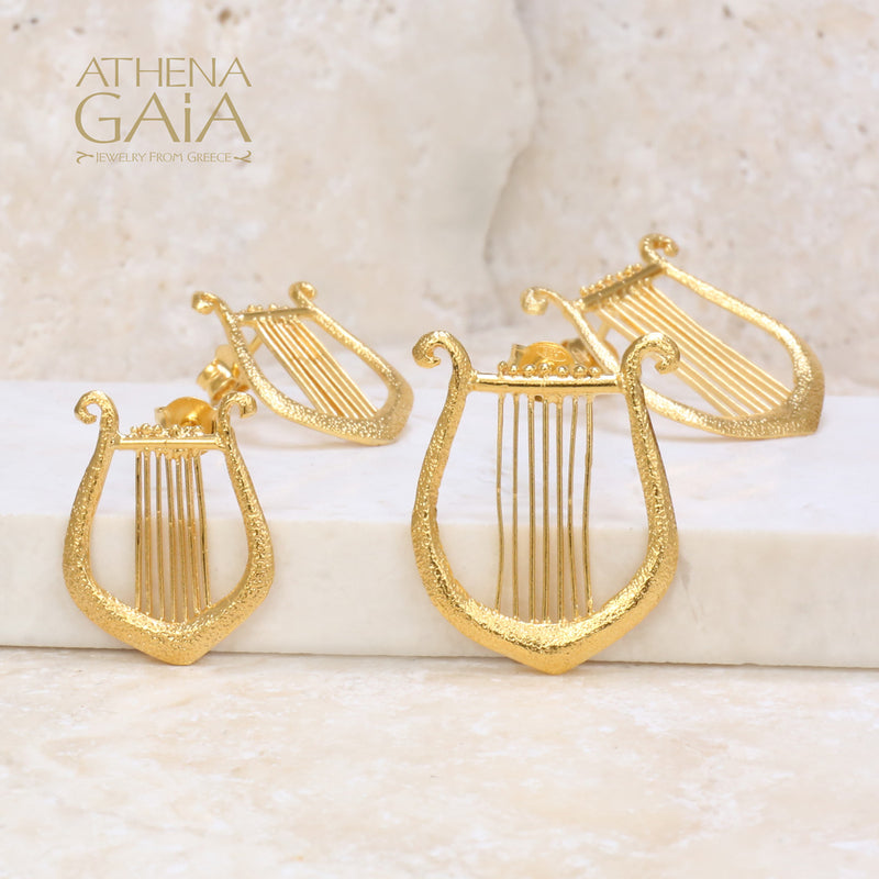 Lyre Post Earrings (Small) - Gold Plated Sterling Silver Earrings