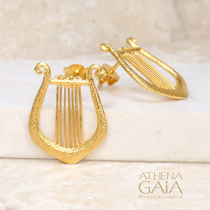 Lyre Post Earrings (Small) - Gold Plated Sterling Silver Earrings