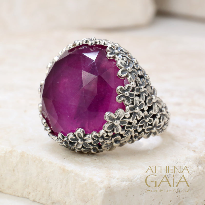 Pop Rocks Wild Flower Anthemis Round Ring (Large) - Sterling Silver Ring - Cocktail Ring