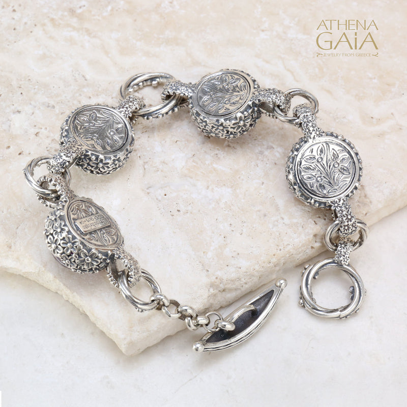 Pop Rocks Wild Flower Anthemis Bezel Station Bracelet - Sterling Silver Bracelet - Link Bracelet