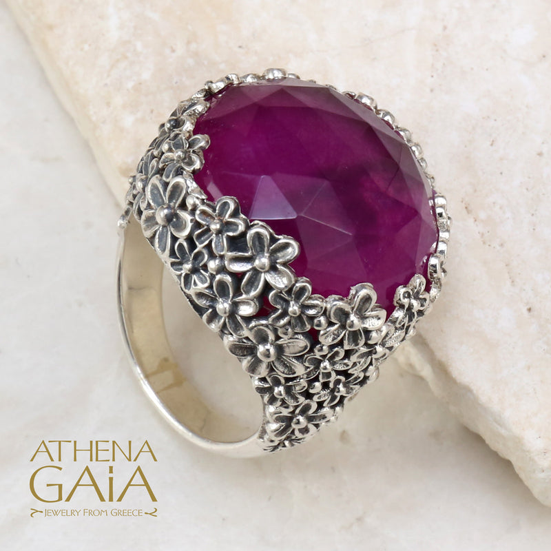 Pop Rocks Wild Flower Anthemis Round Ring (Large) - Sterling Silver Ring - Cocktail Ring