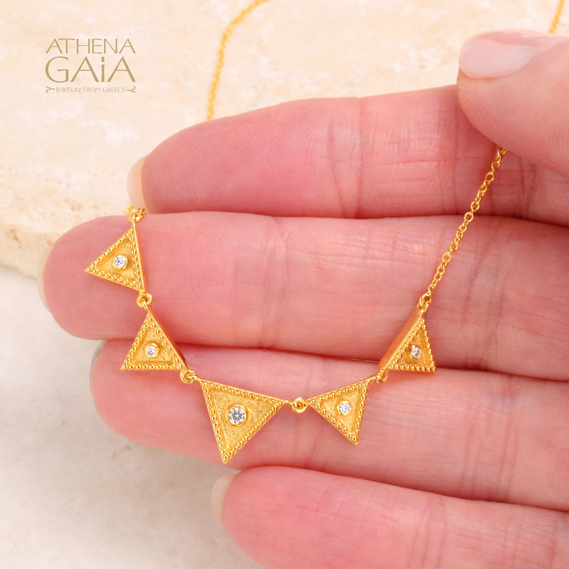 Geometric Triangle Row Necklace - 18k Gold Necklace