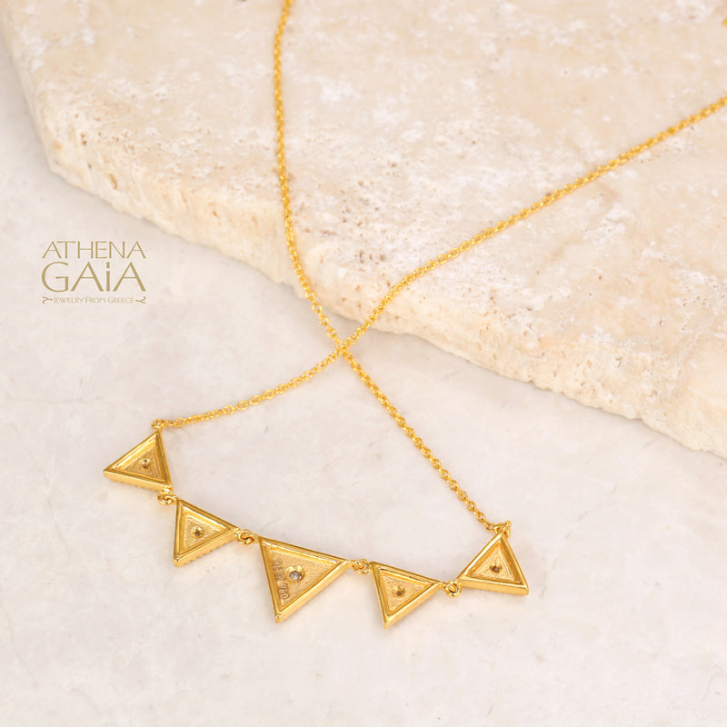 Geometric Triangle Row Necklace - 18k Gold Necklace