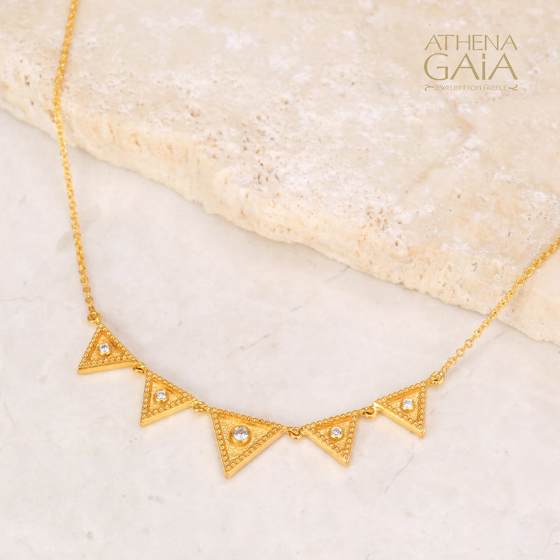 Geometric Triangle Row Necklace - 18k Gold Necklace