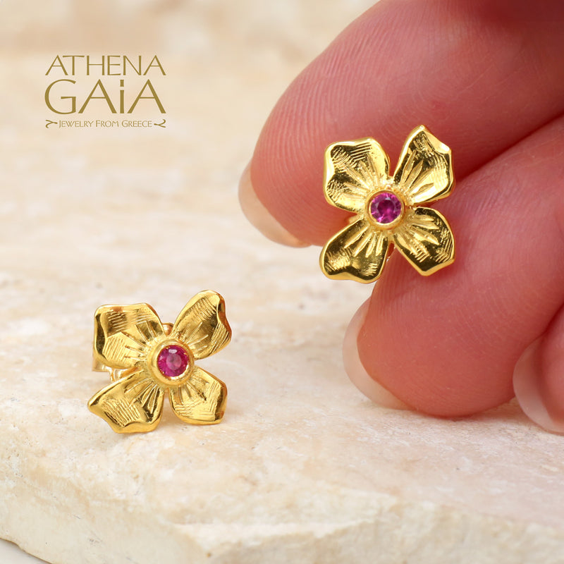 Flower Post Earrings (Large) - 18k Gold Earrings