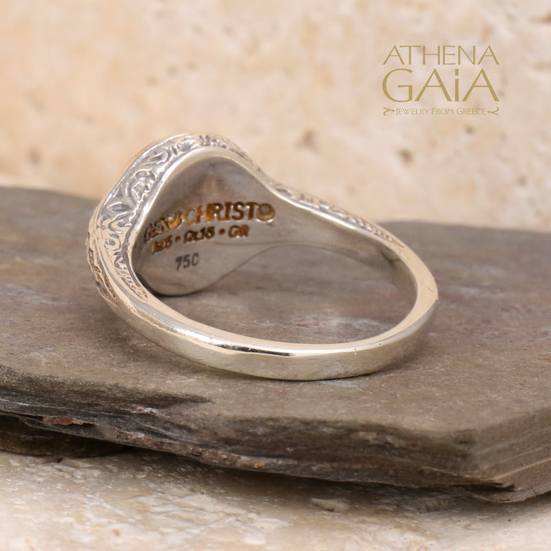 Mediterranean Round Pinky Ring - 18k Gold & Sterling Silver Ring - Signet Ring