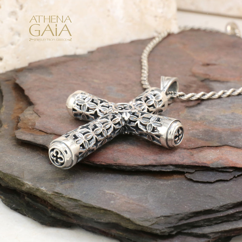 Open Fleur Latin Cross - Sterling Silver- Orthodox Cross