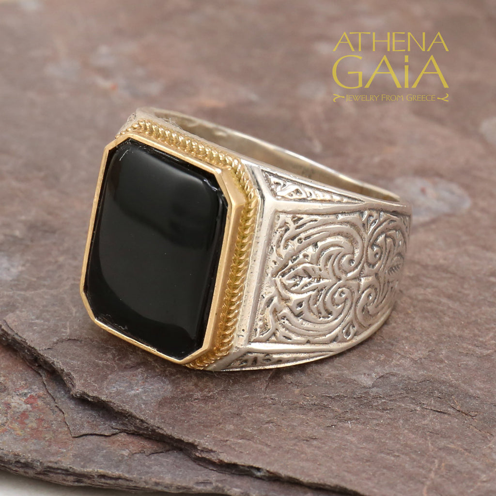 Men’s Classic Gold Ring - 18k Gold & Sterling Silver Ring - Club Ring (In-Stock)